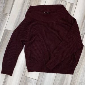 Off the shoulder or turtle neck or cowl neck sweater maroon soft stretchy